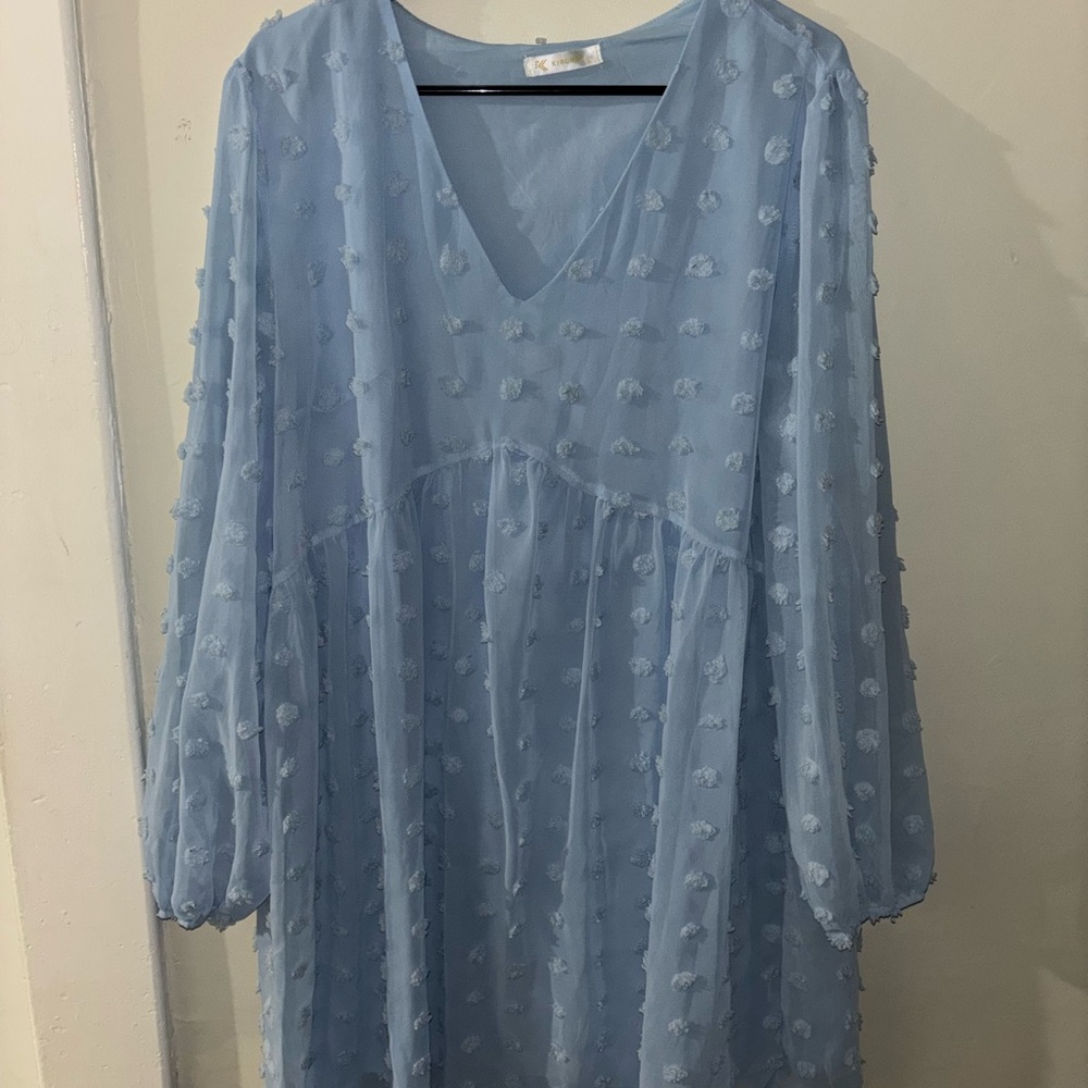 Elegant Blue Textured Women's Dress